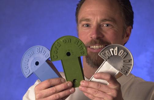 Creator of the Helmet Hitch, showing  3 color samples.